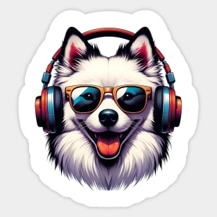 American Eskimo Dog Smiling DJ: Beats in Bright Style Sticker